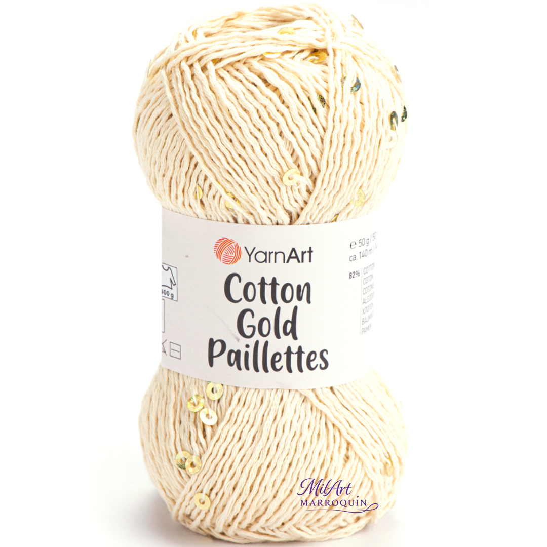 YARNART COTTON GOLD PAILLETTES #7103 CREMA 50G