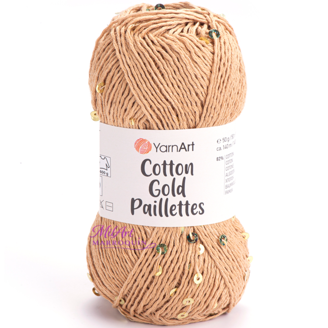 YARNART COTTON GOLD PAILLETTES #7105 ALMENDRA 50G