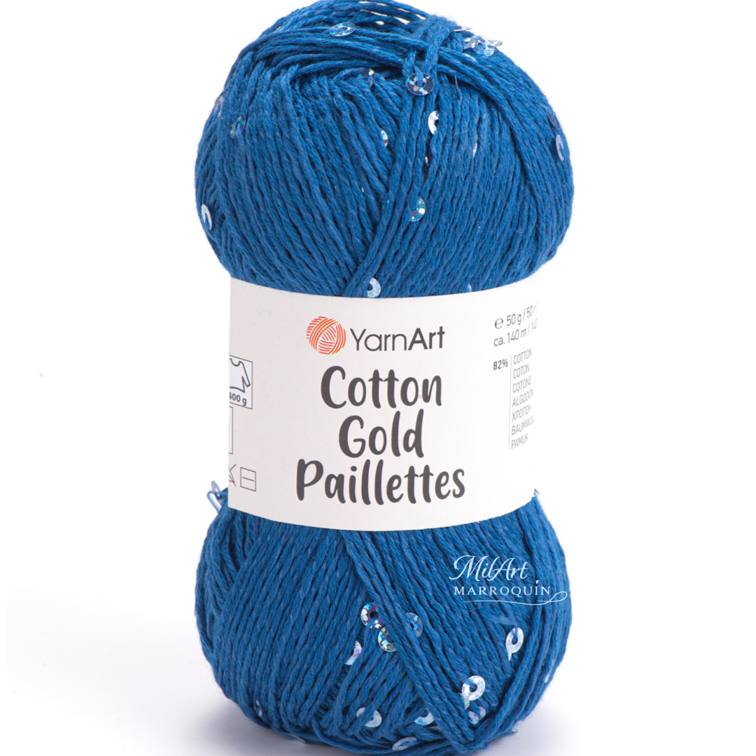YARNART COTTON GOLD PAILLETTES #7111 AZUL 50G