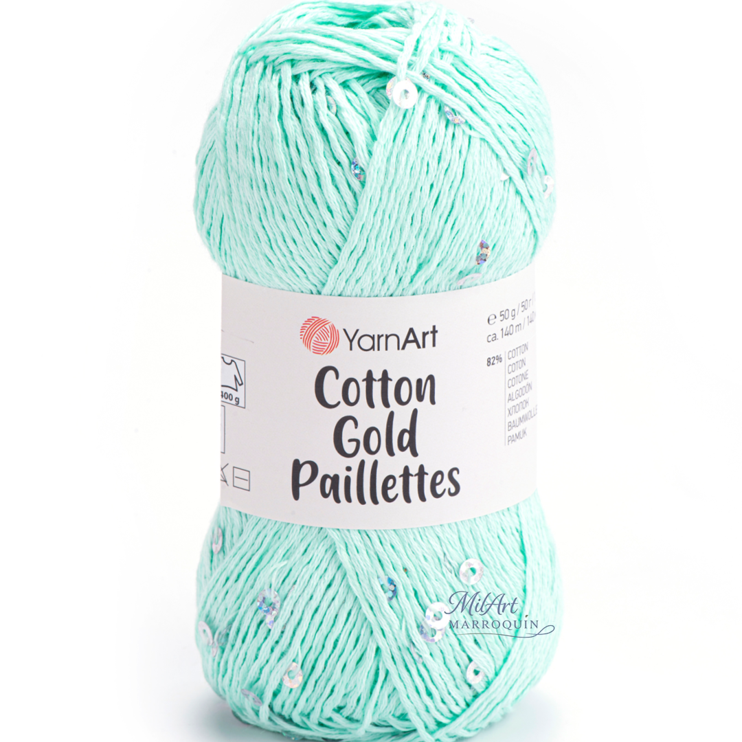 YARNART COTTON GOLD PAILLETTES #7112 AQUA 50G