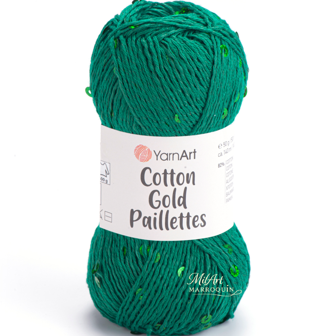 YARNART COTTON GOLD PAILLETTES #7114 VERDE 50G