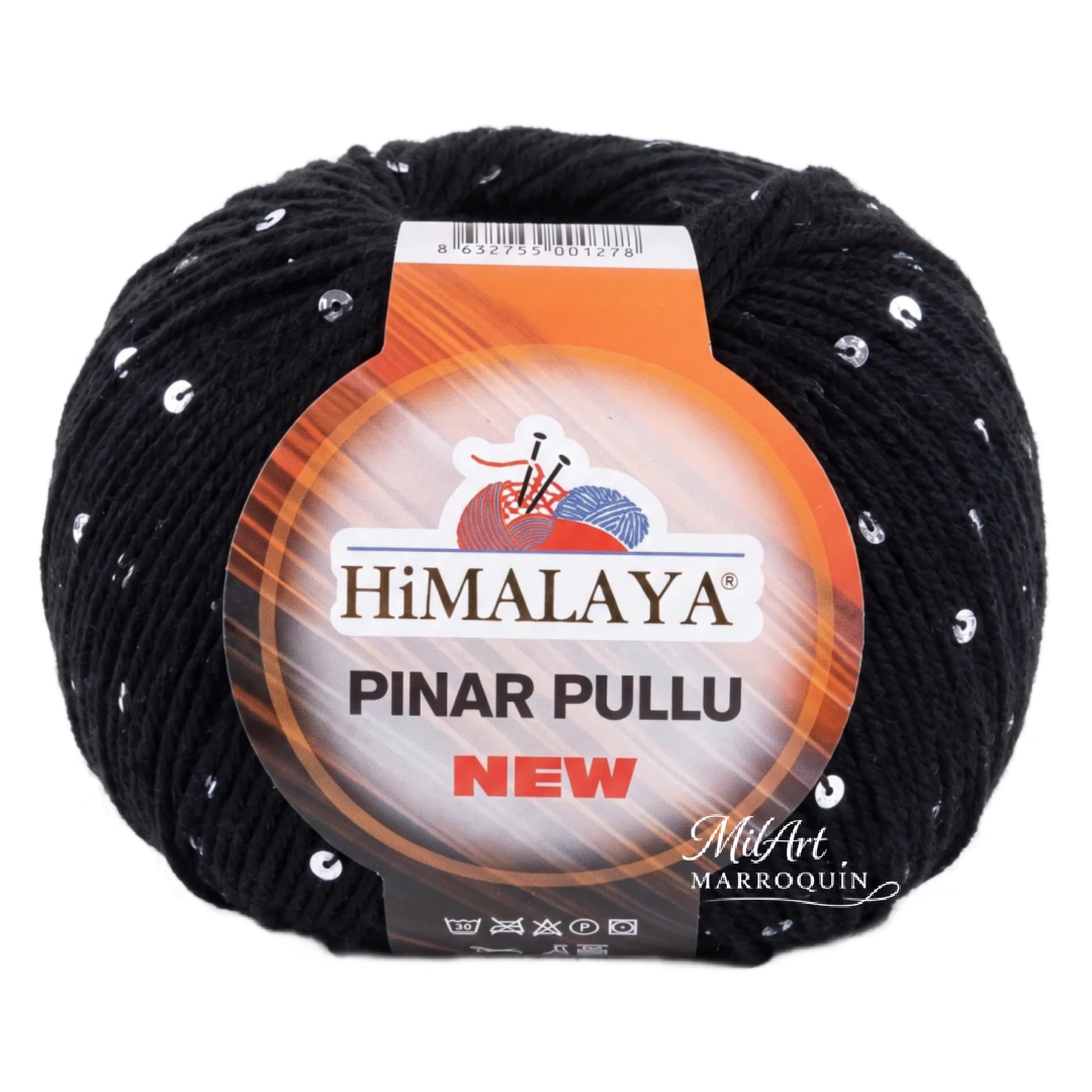 HIMALAYA PINAR PULLU #61210 NEGRO LENTEJUELA PLATA 50G
