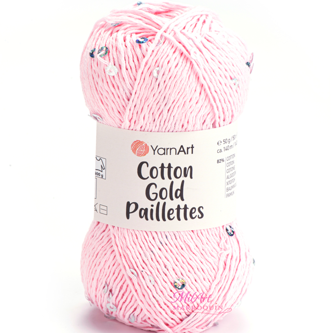 YARNART COTTON GOLD PAILLETTES #7107 ROSA BEBE 50G